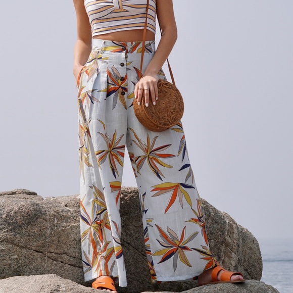 Floral Print Linen Trousers - Picture 1 of 8